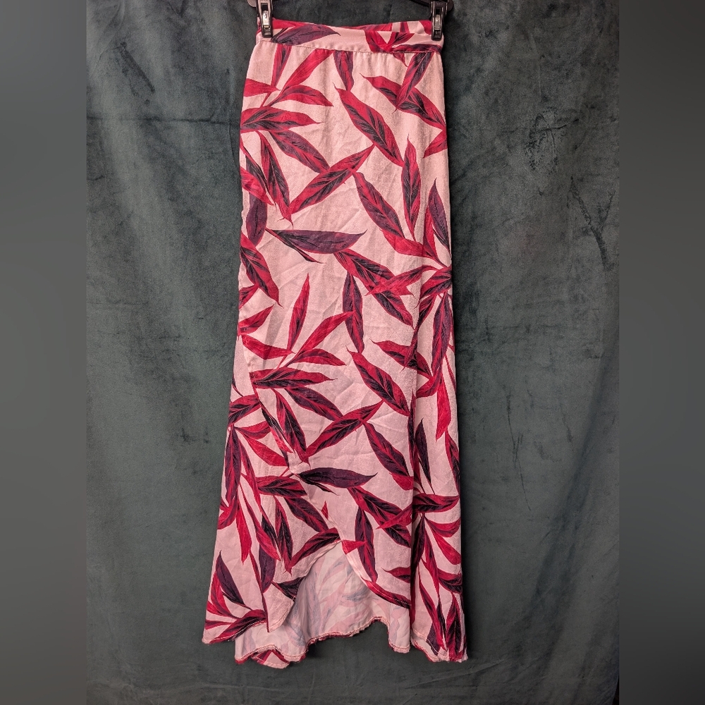Silky Floral Pink and Red Women's Adjustable Size Wrap Maxi Skirt